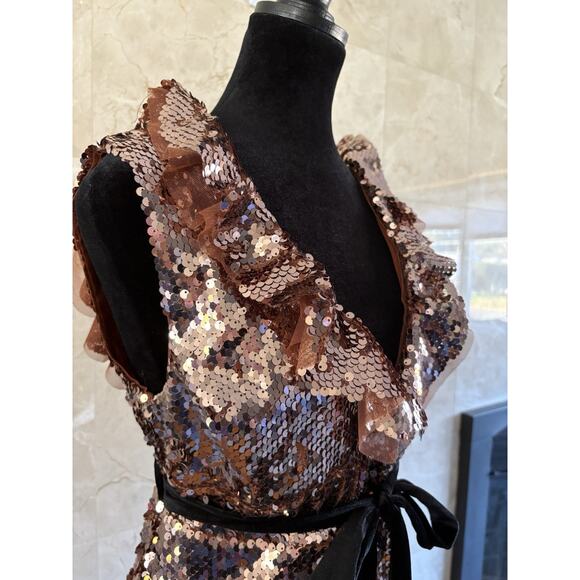 Free People Tribeca Sequin Mini Party Dress - 2 - Copper, Open Back, NYE Holiday - Picture 7 of 16